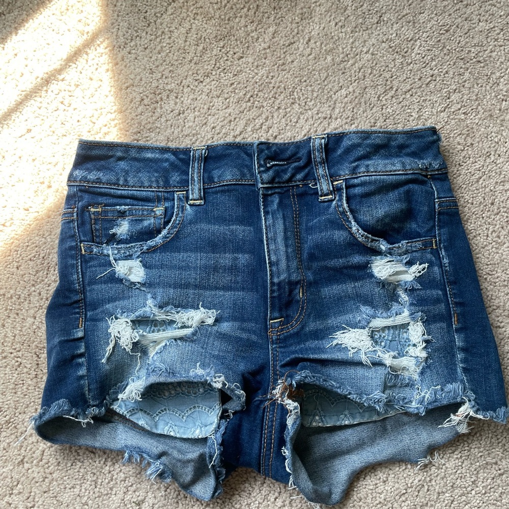 Distressed Blue Denim Shorts